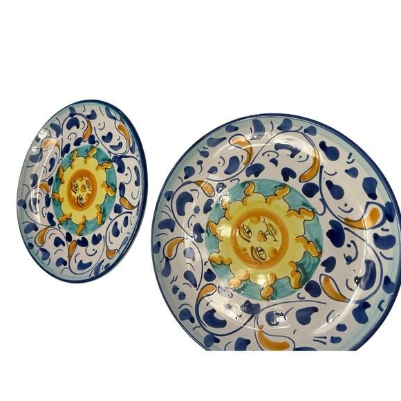 Vintage Vietri Soli The Sun Pottery Hand Painted Italy Dinner Plates Set Of 4 - Picture 3 of 5